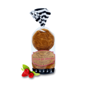 Image d'un paquet de gâteaux à la framboise renommé par la biscuiterie de Kastell Geron "Coeur de Breizh"