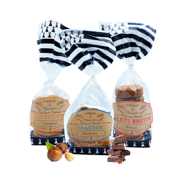 Image d'un savoureux paquet de galettes fines caramel. Une recette traditionnelle bretonne.